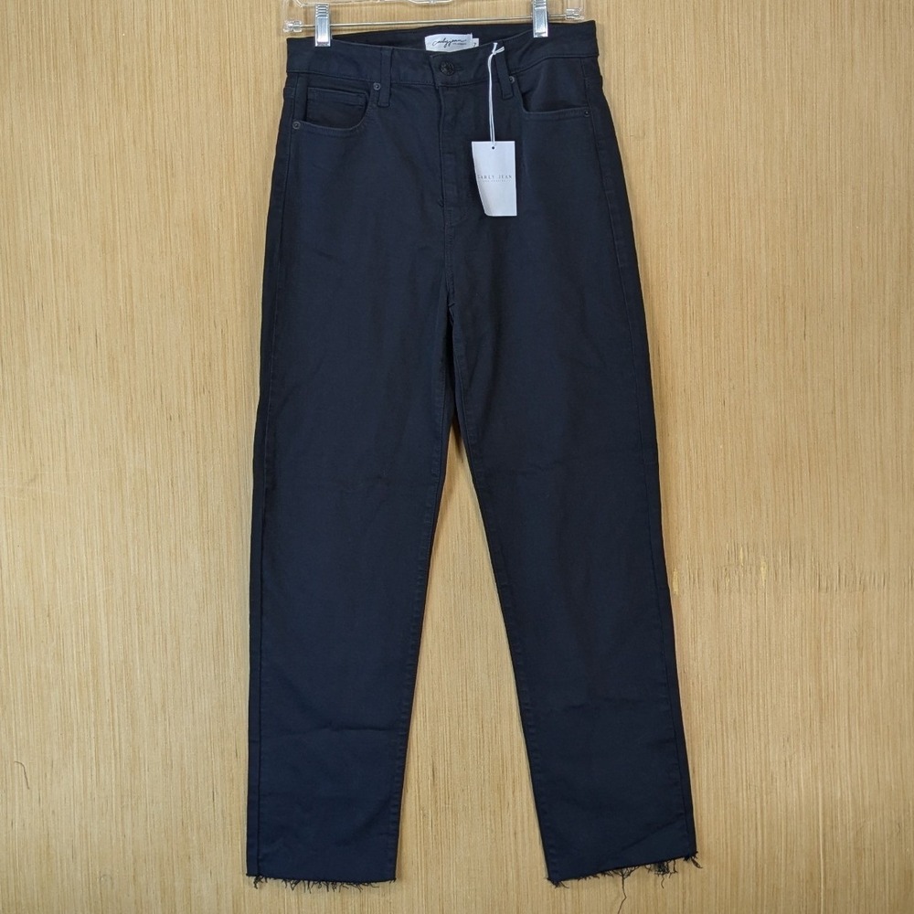 Carly Jean Los Angeles Chrissy High-Rise Straight Leg Jeans Size 7 Black Raw Hem